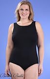 Beach Belle Chlorine Resistant Solid Black Plus Size High Neck Keyhole Back One Piece Swimsuit - Women's Swimwear Plus Size Swimsuits