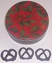 Scott's Cakes 1 lb. Dark Chocolate Covered Pretzel in a Holly Tin