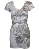 Designed Sublimation Rose Printed Tunic Dress Dress with Stone Setting White Gray