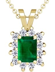 18K Yellow Gold Emerald Cut Emerald And Round Diamond Pendant