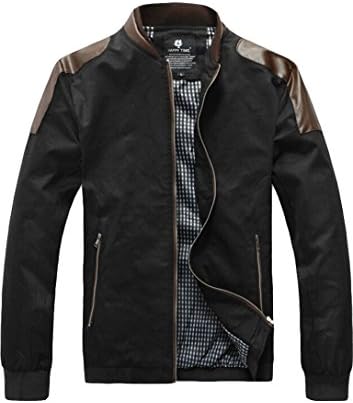 Xfashion Men's Slim Zipper Cotton Blend Casual Fitting Jacket Coat Medium Black