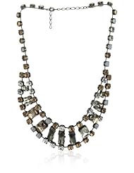 Ekatrina "Gothic" Antique Silver-Plated Peach, White and Multi-Colored Clear Glass Necklace