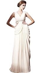V-neck Cocktail Sleeveless Beaded Backless Satin Empire   Waistline Evening Dress/Homecoming Dress/Pageant Dress/Prom Dress/Party Dress/Wedding Dress 
