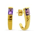 14K Yellow Gold 6x4mm Emerald Cut Amethyst 'J' Hoop Earrings