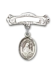 Sterling Silver Baby Badge with St. Gertrude of Nivelles Charm and Arched Polished Badge Pin