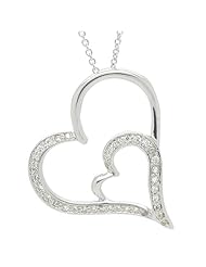 .925 Sterling Silver Cz One Mind Twin Heart Pave Set Pendant Necklace 18
