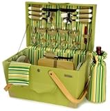 Picnic & Beyond Springtime Elite Luxury Wooden Picnic Chest w/Service for Four