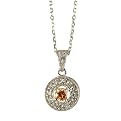 Sterling Silver Champagne Cubic Zirconia Round Pendant - 16"