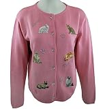 Tia Designs Long Sleeve Colorfully Embroidered Button Down Sweater Accented With Rhinestones - Meow & Purr