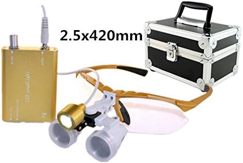 Chericare 2.5X 420mm! Gold Dental Surgical Medical Binocular Loupes + LED Head Light Lamp + Aluminum box