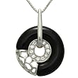 Dual Ring Black Onyx & Diamond Cubic Zirconia Quarter Lattice Screen Platinum Overlay Sterling Silver Pendant Necklace Dual Ring Black Onyx & Diamond Cubic Zirconia Quarter Lattice Screen Platinum Overlay Sterling Silver Pendant Necklace