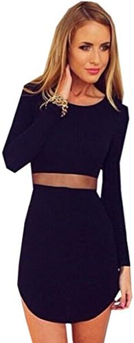 Autlet Women Transparent Voile See-Through Waist Irregular Hem Bodycon Dress
