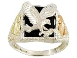 ONYX STERLING SILVER WITH PINK AND GREEN BLACK HILLS GOLD DIAMOND CUT EAGLE RING