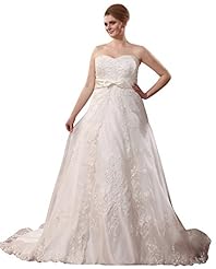 Plus Size Empire   Waistline Lace-Up Crystal  Applique Beaded Sweetheart Organza/Satin Wedding Dress  With a Bow(s)
