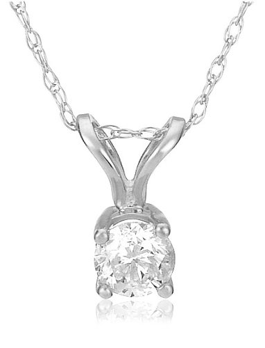 10k Choice of White or Yellow Gold Round Diamond Solitaire Pendant (1/4 ct, J-K Color, I2-I3 Clarity)