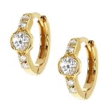 Stunning Cz Huggies Gold Plated Earrings Snap Down Back