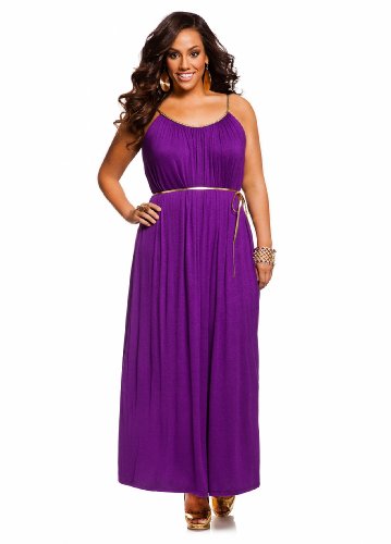 Ashley Stewart Women's Plus Size Gold Trim Maxi Dress Stark Purple 22/24