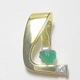 14K Two-Tone Gold Carved Emerald and Diamond Pendant/Slider