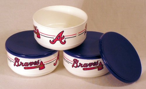 Atlanta Braves MLB 3-piece Plastic Bowl Set with Lids