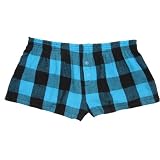 Electric Blue and Black Plaid Check Flannel Cotton Girl Boxers Mini Itty Bitty Shorts 1 Inseam, Covered elastic waist, 100% cotton,