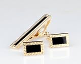 Lodestar Golden Nebula Patterned Frame Cufflink & Tieclip Set with Gift Box (B-46)
