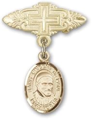 14K Gold Baby Badge with St. Vincent de Paul Charm and Badge Pin with Cross