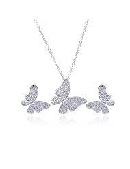 Nickel Free Sterling Silver Pendant & Earring Sets CZ Covered Butterfly Set