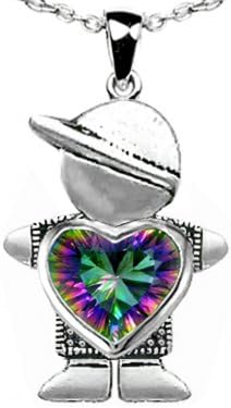 Star K Boy Holding 8mm Mother Heart Birthstone Pendant Rainbow Mystic Topaz