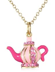 Molly Glitz Girls "Tea For 2 by MG" 14k Gold Plated Pink Teapot Pendant Necklace, 14"