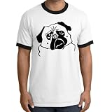 Pug Picture on White and Black Ringer T-shirt