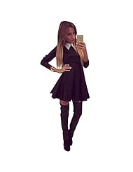 A-line Long Sleeves Polyester Pleated Skater Dress 