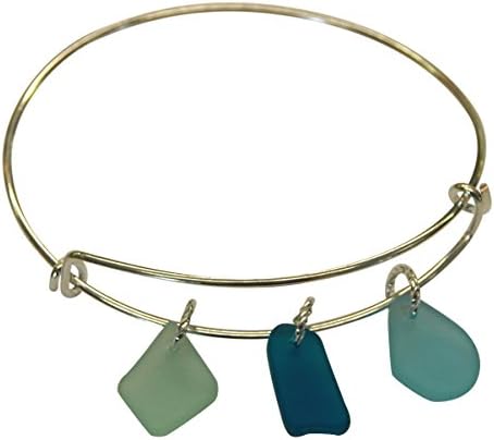 Seaglass Expandable Bangle Bracelet with Teal, Aqua and Light Aqua Seaglass