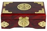 Best Simple Elegant Beautiful Gift Idea for Her Woman Girl Female - 6" Rosewood Jewelry Box w/ Brass Double Happiness Symbol