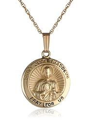 14k Hollow Round St. Jude Medal Pendant Necklace, 18"