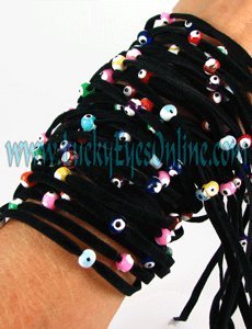 LOVE & LUCKY Black Velvet Evil Eye String Bracelet with Multicolor Beads-FREE SHIPPING (picture is showing 4/5 velvet bracelets)