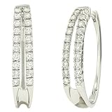 2 Row Round Diamond Tapered Oval Hoop Earrings 1cttw