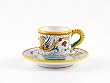 Hand Painted Italian Ceramic Espresso Cup & Saucer Raffaellesco - Handmade in Deruta