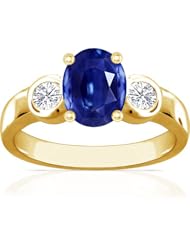 14K Yellow Gold Oval Cut Blue Sapphire Three Stone Ring