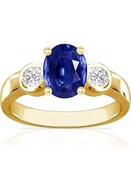 18K Yellow Gold Oval Cut Blue Sapphire Three Stone Ring