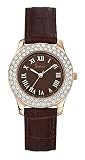 Freelook Women's HA9080RG-2 Swarovski Crystal Bezel Brown Dial Leather Band Watch