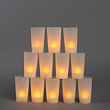 Set of 12 Amber LED 4" Tall Flameless Party Votives - Batteries Included