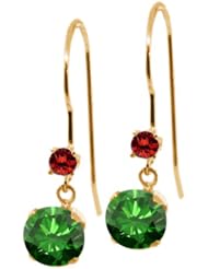 1.23 Ct Round Green Diamond Cognac Red Diamond 14K Yellow Gold Earrings