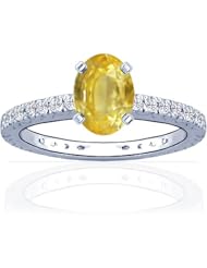 18K White Gold Oval Cut Yellow Sapphire Ring With Sidestones