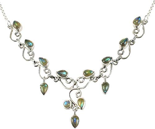 12ct Natural Labradorite 18" Necklace with 2" Extender in Sterling Silver