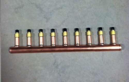 9 Loop 1" Copper Radiant Manifold w/ 1/2" Pex Crimp Fittings