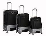 Rockland Luggage Rome Polycarbonate 3 Piece Luggage Set, Black, One Size : Luggage Spinner Sets. Picture
