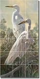 Graceful Egrets by Robert Binks - Artwork On Tile Ceramic Mural 36 x 18 Wall Shower Backsplash