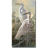 Graceful Egrets by Robert Binks - Artwork On Tile Ceramic Mural 36 x 18 Wall Shower... by Artwork On Tile