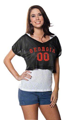Georgia Bulldogs Ladies Black Cropped V-Neck Jersey Top (Small)