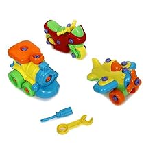 Dazzling Toys Construct a Vehicle Set Including 3 Vehicles - Airplane, motorcycle, Train and Tools.
